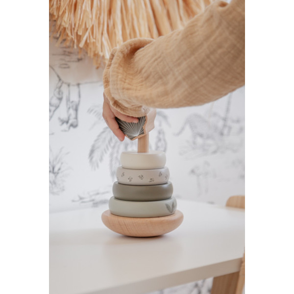 Label Label Olijfgroen Houten Tuimelring Piramide LLWT-10299
