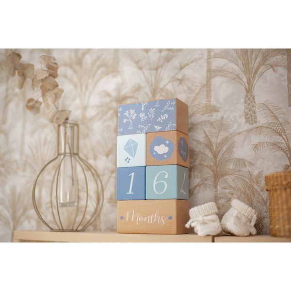 Label Label Blauw Houten Mijlpaalblokken LLWT-10428