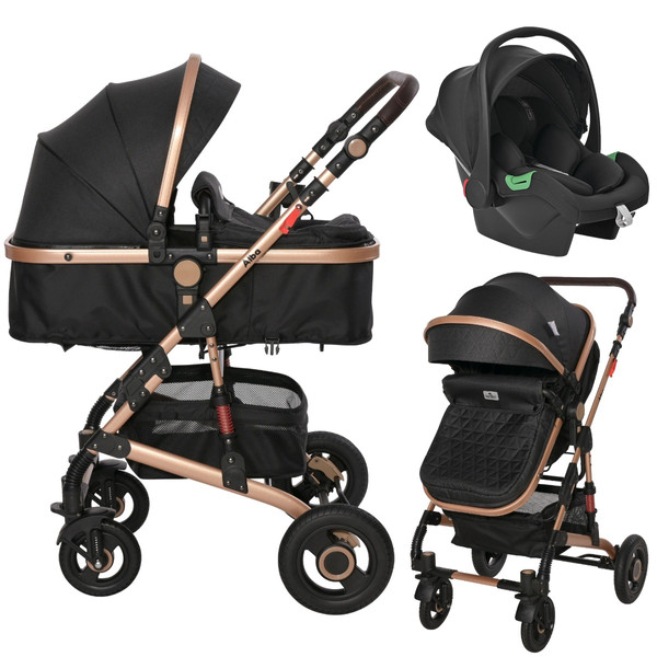 Lorelli Alba Premium Black 3-in-1 Combi Kinderwagen incl. Spirit Autostoel