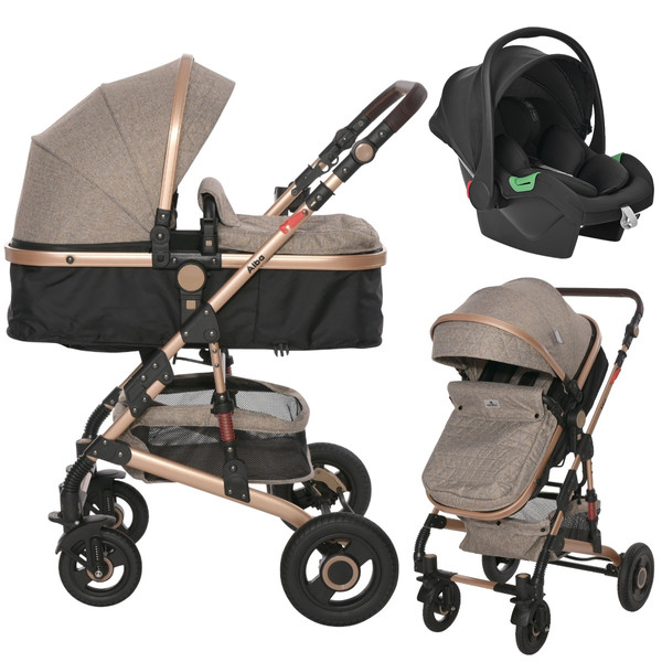 Lorelli Alba Premium Pearl Beige 3-in-1 Combi Kinderwagen incl. Spirit Autostoel