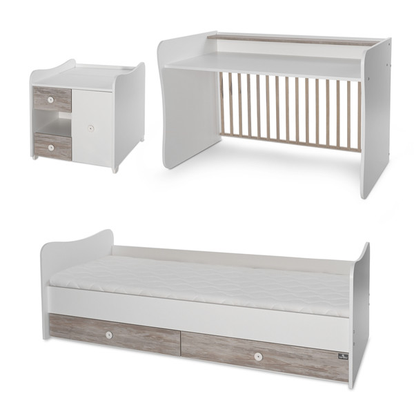 Lorelli Mini Max White/Artwood 2-in-1 Bed en Commode 1015050-0030A