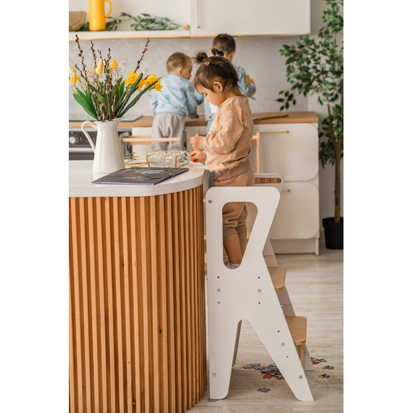 Luna Toys Wit Houten Leertoren Keukenhulp LU-00552