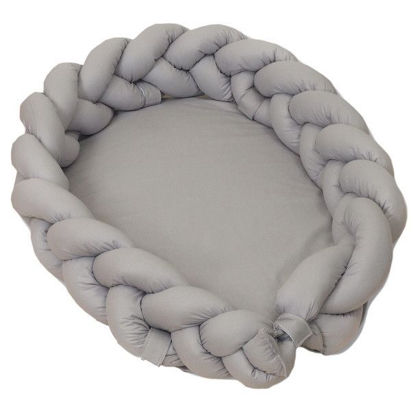 MamaLoes Amy Pure Grijs 2-in-1 Babynest en Braided Bedbumper 80661