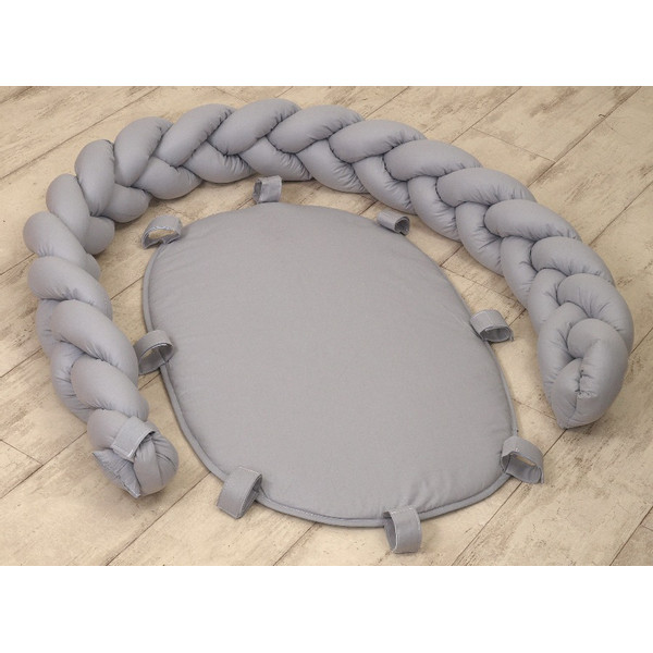 MamaLoes Amy Pure Grijs 2-in-1 Babynest en Braided Bedbumper 80661