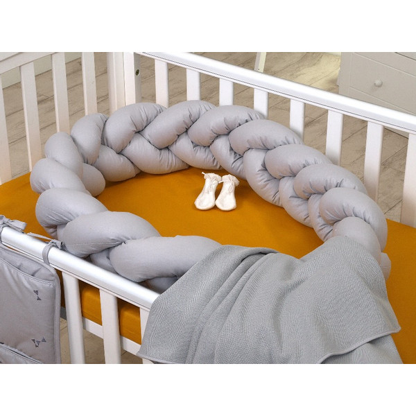 MamaLoes Amy Pure Grijs 210 cm Braided Bedbumper 80146