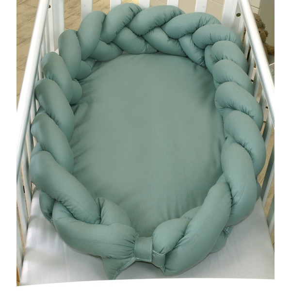 MamaLoes Amy Pure Stonegreen 2-in-1 Babynest en Braided Bedbumper 80663