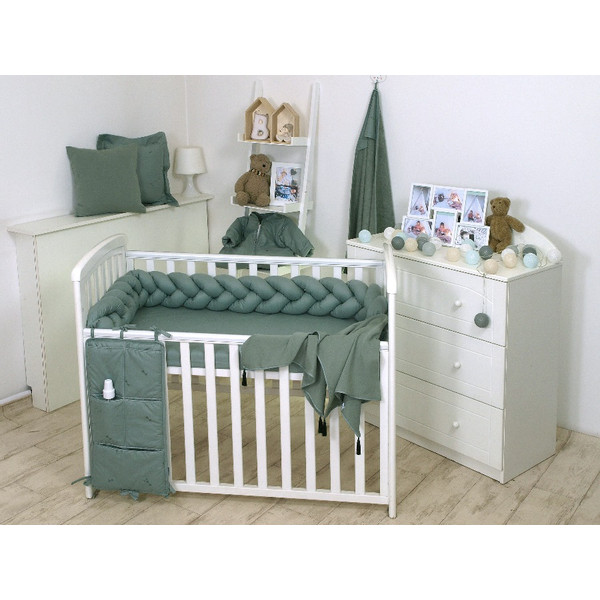 MamaLoes Amy Pure Stonegreen 2-in-1 Babynest en Braided Bedbumper 80663
