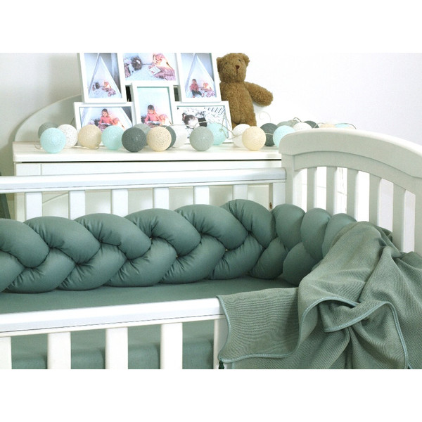 MamaLoes Amy Pure Stonegreen 2-in-1 Babynest en Braided Bedbumper 80663