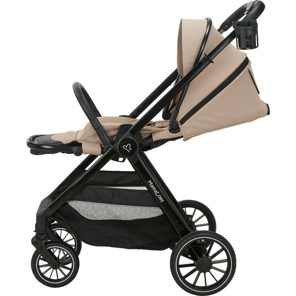 Set MamaLoes Bodi Nougat/Zwart: Kinderwagen, Autostoel, Base, Wieg, Schommel & Stoel