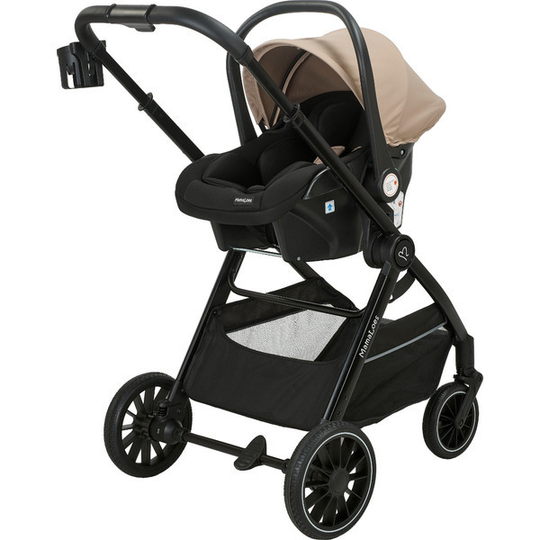 Set MamaLoes Bodi Nougat/Zwart: Kinderwagen, Autostoel, Base, Wieg, Schommel & Stoel