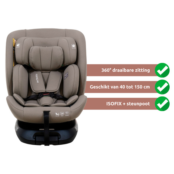MamaLoes Demian Taupe 40-150 cm 360° i-Size Autostoel