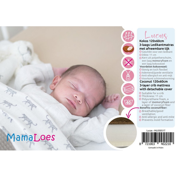 MamaLoes Lucas Kokos 60x120 cm 3-Laags Ledikantmatras ML050517