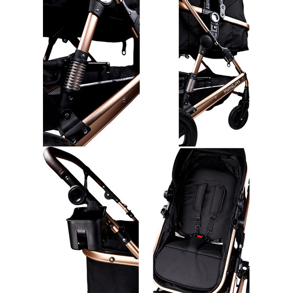MamaLoes Marly Zwart/Antraciet 3-in-1 Combi Kinderwagen incl. Autostoel ML050103