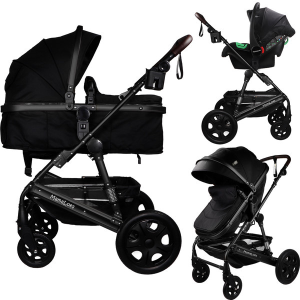 Set MamaLoes Marly Zwart/Beige: Kinderwagen, Autostoel, Wieg, Schommel en Stoel