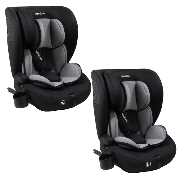 MamaLoes Mick Zwart/Grijs Isofix 76-150 cm i-Size Autostoel - Set van 2