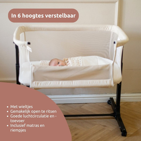 MamaLoes Noé Zwart Co-Sleeper Wieg aan Bed