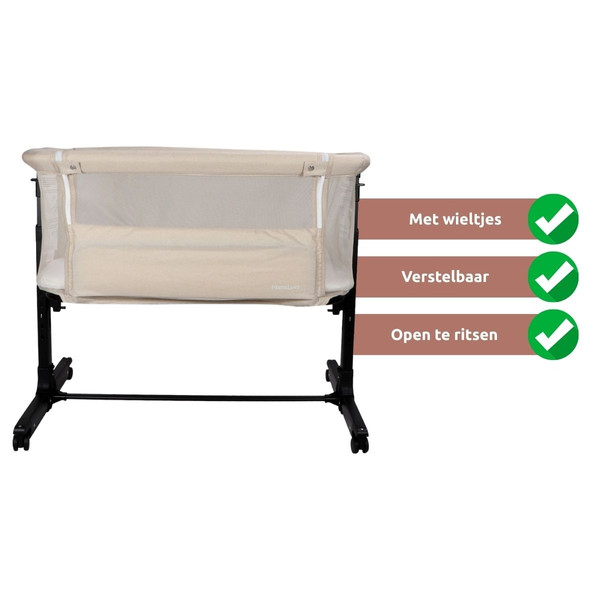 MamaLoes Noé Zwart Co-Sleeper Wieg aan Bed