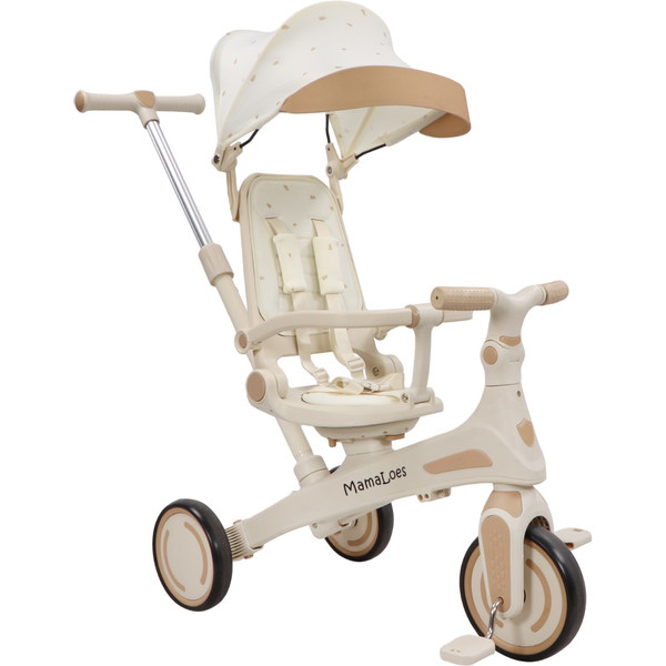 MamaLoes Quinn Beige Driewieler met Duwstang