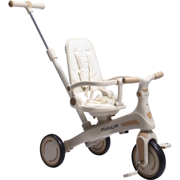 MamaLoes Quinn Beige Driewieler met Duwstang