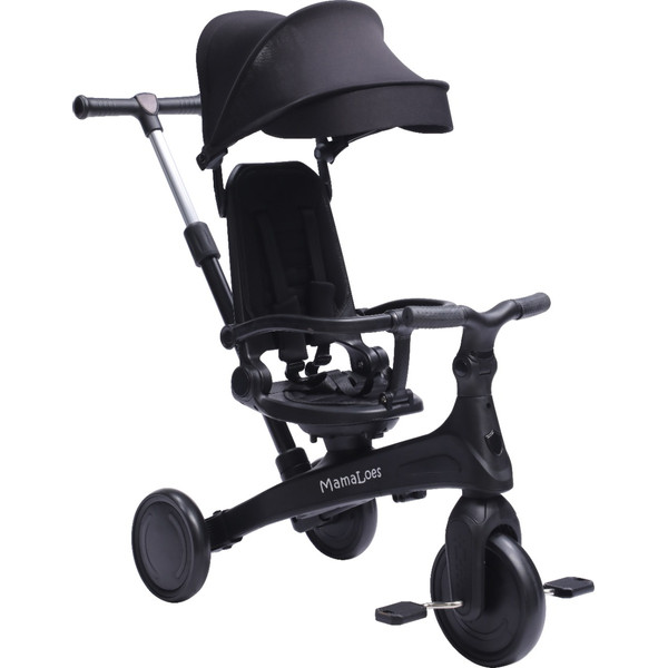 MamaLoes Quinn Zwart Driewieler met Duwstang