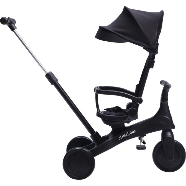 MamaLoes Quinn Zwart Driewieler met Duwstang