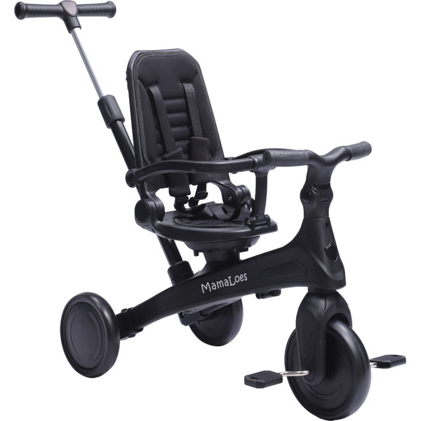 MamaLoes Quinn Zwart Driewieler met Duwstang