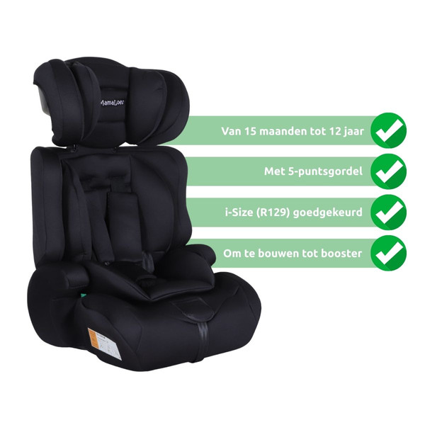 MamaLoes Saar Zwart 76-150 cm i-Size Autostoel