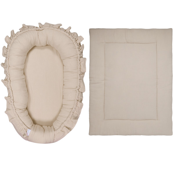 MamaLoes Soft Cotton Ecru Ruffle Babynest & Boxkleed