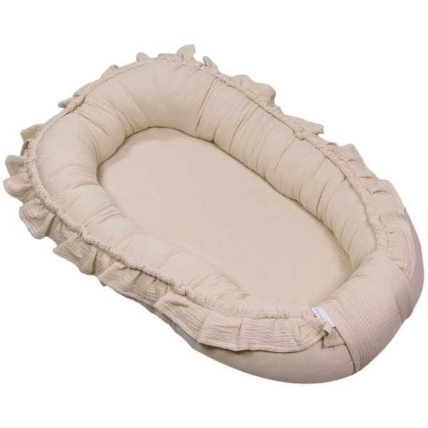 MamaLoes Soft Cotton Ecru Ruffle Babynest & Boxkleed