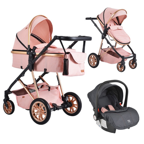 Cangaroo Midas Pink 3-in-1 Combi Kinderwagen incl. Autostoel