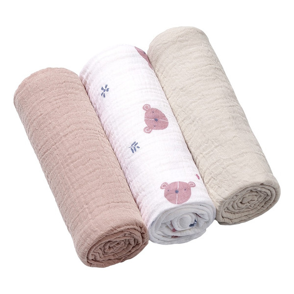 Baby Ono Crinkled Oudroze/Creme 3 Stuks Hydrofiel Luiers