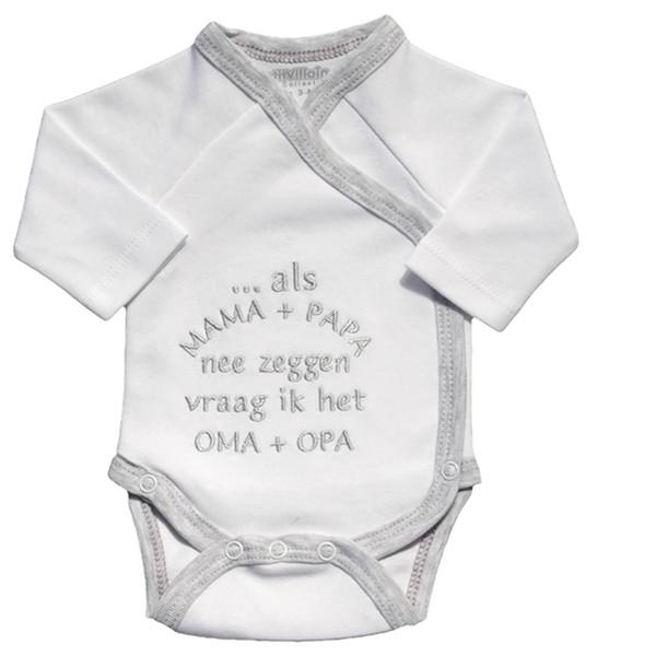 Petit Villain Als Mama + Papa Nee Zeggen Wit/Grijs Romper