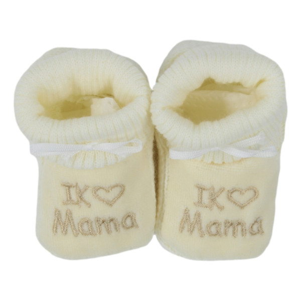 Petit Villain 'Ik Hou Van Mama' Ecru Slofjes