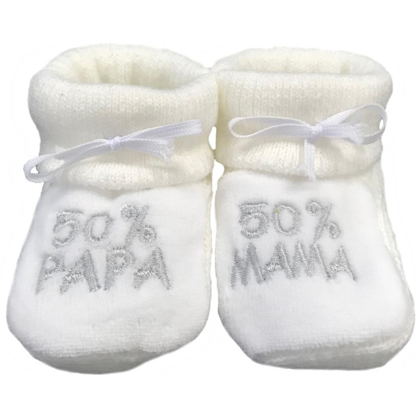 Petit Villain Wit/Grijs 50% Mama 50% Papa Newborn Slofjes