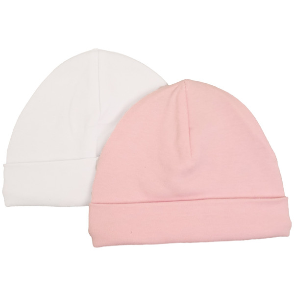 Petit Villain Extra Soft Maat 50/56 Uni Roze/wit Mutsjes 2 Stuks