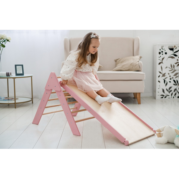 Luna Toys Roze Houten Klimrek met Glijbaan LU-36974