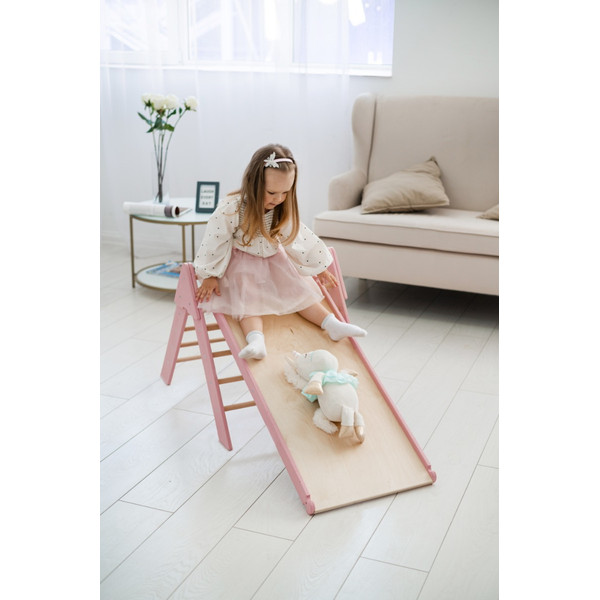 Luna Toys Roze Houten Klimrek met Glijbaan LU-36974