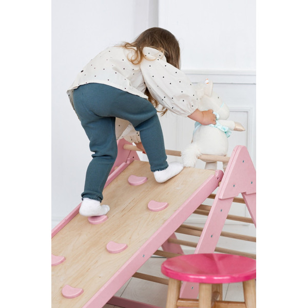 Luna Toys Roze Houten Klimrek met Glijbaan LU-36974