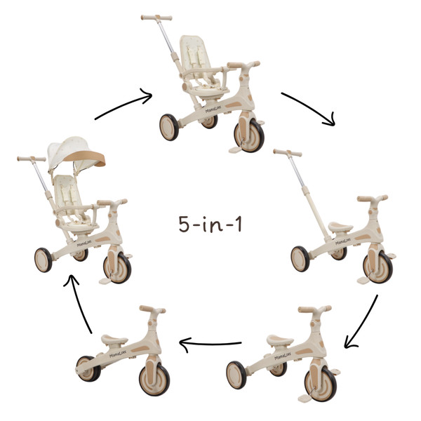 MamaLoes Quinn Beige Driewieler met Duwstang