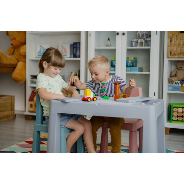 Teggi Grey/Old Rose/Turquoise Multifun 3-in-1 Tafel met Twee Stoeltjes TI-011-174
