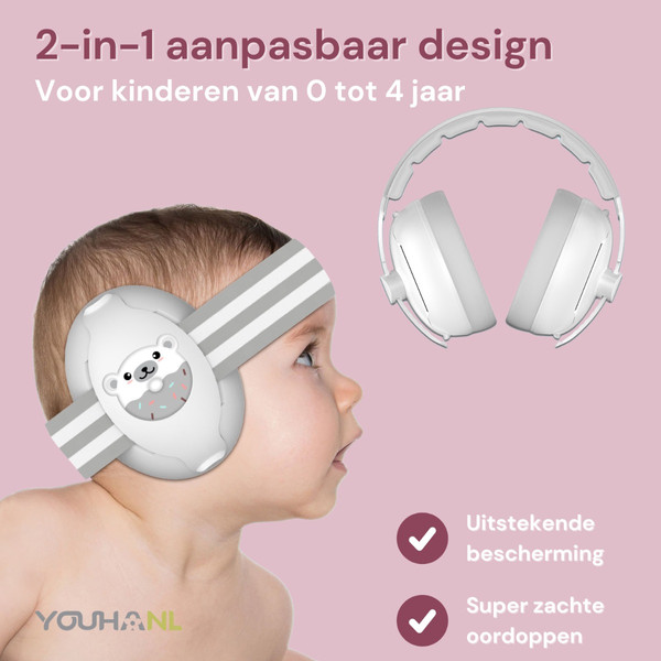 Youha Grijs 0-4 jaar 2-in-1 Gehoorbeschermer YH-Ggrijs