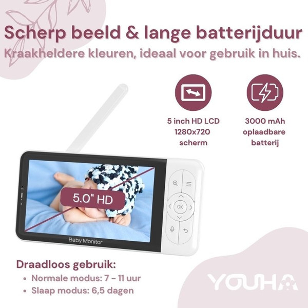 Youha Beeldbabyfoon met Camera en App YH-BF