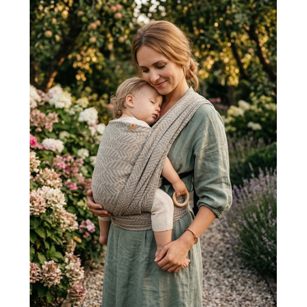 Zaffiro Be Close Beige Leaves Multifunctionele Draagdoek