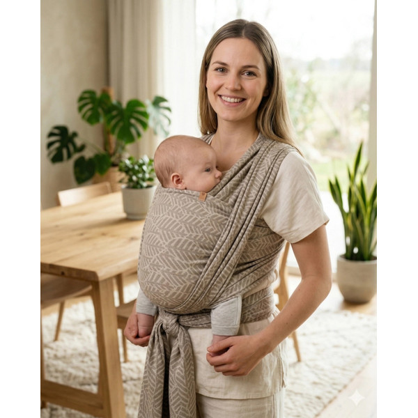 Zaffiro Be Close Beige Leaves Multifunctionele Draagdoek