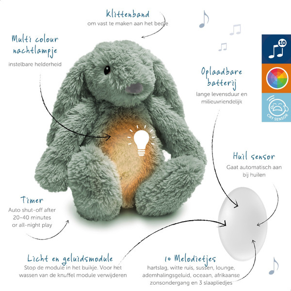 Zazu Ro het Konijn Green Knuffel met Nachtlampje ZA-RO-02