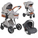 Cangaroo Alma Light Grey Silver 3-in-1 Combi Kinderwagen incl. i-Size Autostoel