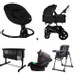 Set MamaLoes Marly Antraciet/Zwart: Kinderwagen, Autostoel, Wieg, Schommel en Stoel