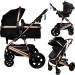 Set MamaLoes Marly Rose/Zwart: Kinderwagen, Autostoel, Wieg, Schommel en Stoel